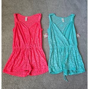 OP swimsuit cover up Size juniors 7-9 Orange Pink Green Swim (Lot Of 2)